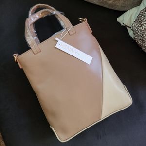 Henny + Lev Vegan Leather Neutral Colorblock Crossbody Tote NWT